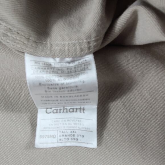 Carhartt Khaki Tan Cotton Canvas Vintage Button Down Shirt 3 XLT - Picture 5 of 6